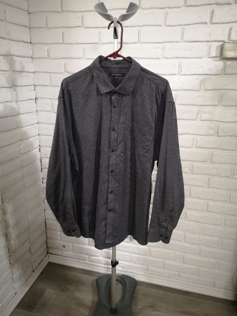 Britches Men's Size XXL Dark & Light Grey Checkered Button Front Dress Shirt